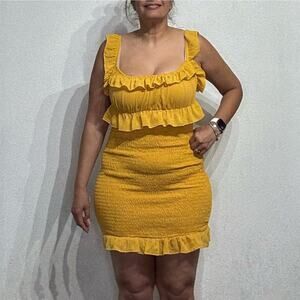 Shein Mustard Yellow Bodycon Mini Dress Sz L NWT